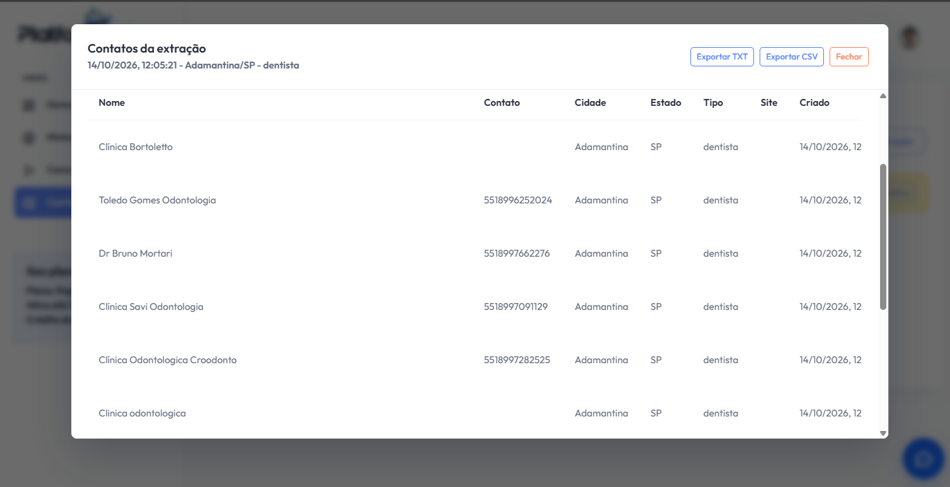 Busca de contatos comerciais do Google na PlatformBot